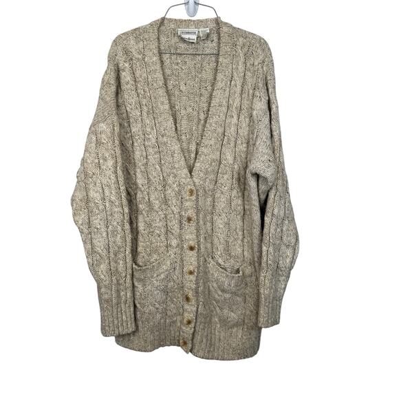 Vintage Liz Claiborne Neiman Marcus Chunky Cardigan Sweater Beige M Y2K 90s - Picture 1 of 9